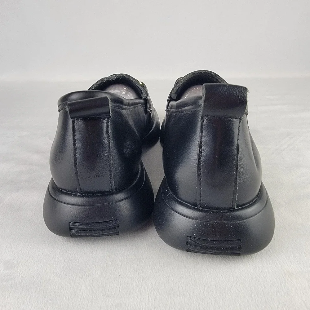Naniya Black Leather Chunky Horsebit Loafers Gold Buckle Slip On Shoes Size 39